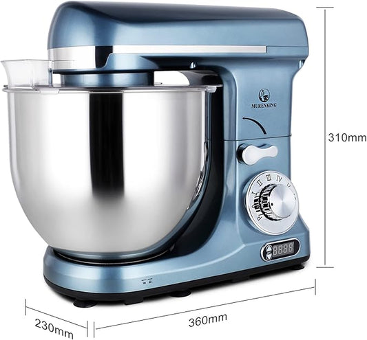 MURENKING Professional Stand Mixer, 6-Qt with Timer, MK37 500W 6-Speed Tilt-Head Food Electric Mixer Kitchen Machine,Plastic (Silver Blue)
