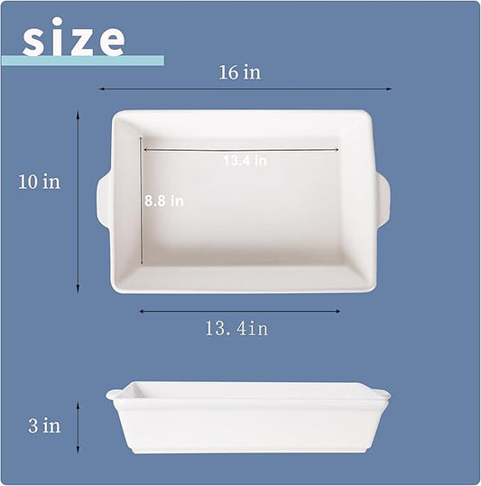 GDCZ Ceramic Baking Dish with Handles,Lasagna Pan Deep Large Serving Bakeware fo Cooking. Freezer Safe (White)