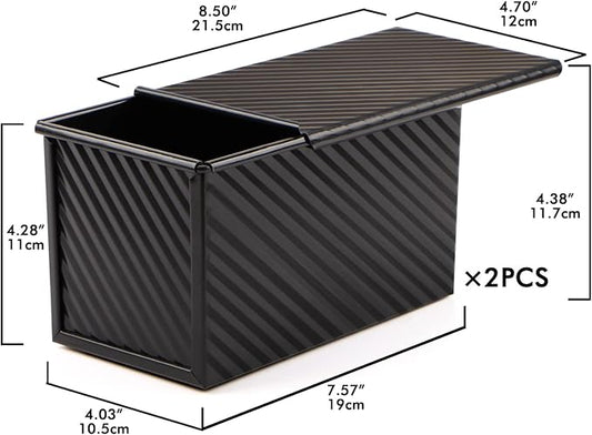 Beasea Pullman Loaf Pan with Lid, 2 Pack 1 lb Non-Stick Black Bread Loaf Pans for Homemade Bread Carbon Steel Toast Box with Cover for Bakeware Toast Oven Baking