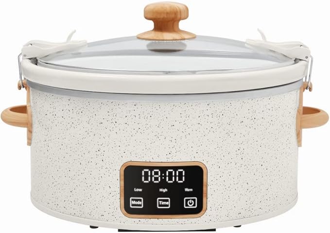 Pioneer Woman 6-Quart Programmable Digital Slow Cooker with Locking Lid – Portable Design & Dishwasher Safe (Linen White)