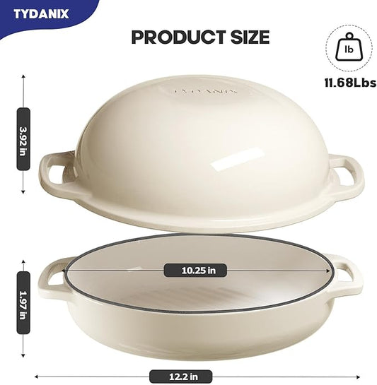 2-in-1 Multifunctional Enameled Cast Iron Dutch Oven, 6QT Loaf Pan with Dual Handles, Perfect for Baking Sourdough, Roasting, Braising & Stews, Oven & Stovetop Safe, Easy to Clean & Pre-Seasoned