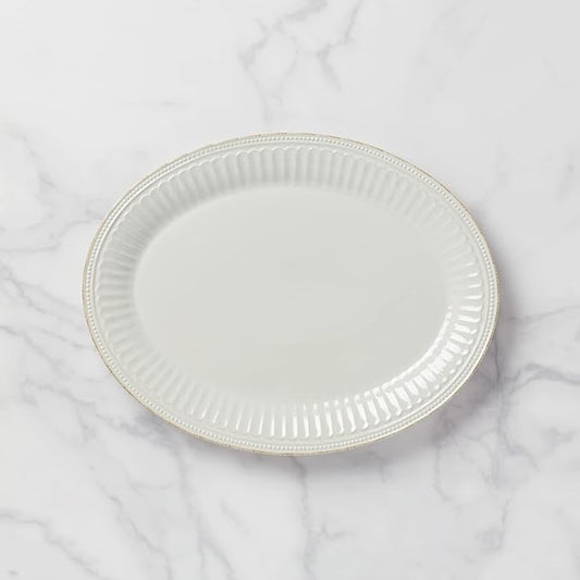 Lenox Serveware, Lenox French Perle Groove White Serving Platter, Oval Shape, 16-Inch, Stoneware, Dishwasher Safe, Turkey Platter for Thanksgiving, Winter Hosting, Christmas Serving (White, 1 Piece)