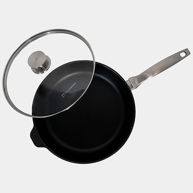 Swiss Diamond Nonstick Hybrid Ceramic and Diamond-Infused Deep Saute Pan With Glass Lid, Dou Ceramic, Dishwasher & Oven Safe Up To 500 °F (4.1 Quart)