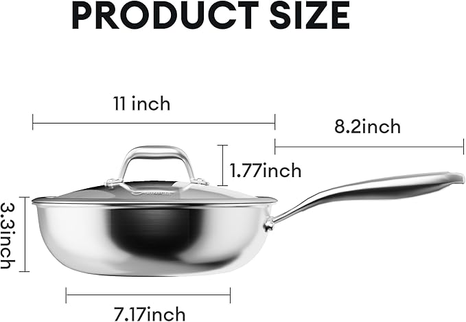 COOKER KING 11-Inch Wok with Lid, Hybird Nonstick Wok Professional Grade, Stainless Steel Woks & Stir-Fry Pans, Stay-Cool Handle, Dishwasher & Oven-Safe,Compatible with All Cooktops
