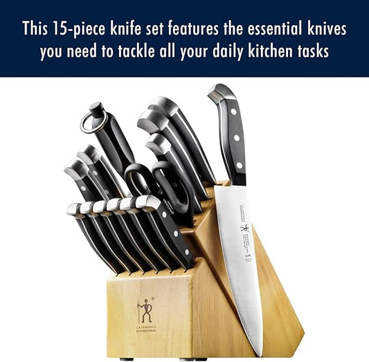 HENCKELS Statement Premium Quality 15-Piece Knife Set with Block, Razor-Sharp, German Engineered Informed by 100+ Years of Mastery, Lightweight and Strong, Dishwasher Safe