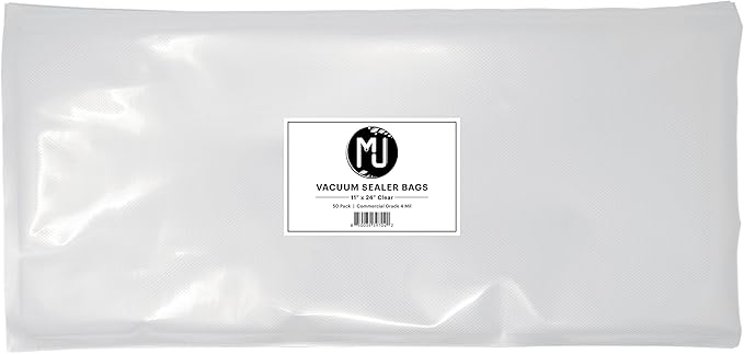 MJ Commercial-Grade Vacuum Sealer Bags for Food Storage, Sous Vide | 50 Pack (11" x 24" 4 Mil, Clear)
