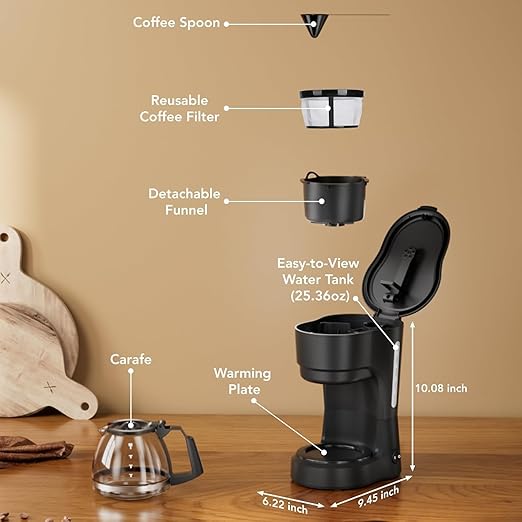 Electactic Pro 5-Cup Coffee Maker–Energy-Efficient Drip Coffee Machine Brewer with Quick Pause N Serve,Stainless Steel Filter & Extended Keep-Warm–Compact for Office & Small Kitchen