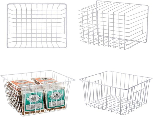 Freezer Wire Baskets Storage Organizer, Household Storage Metal Wire Bins for Kitchen, Pantry, Cabinet, Bathroom, Bedroom - Pearl White (3, 11in x 10in x 5.5in)