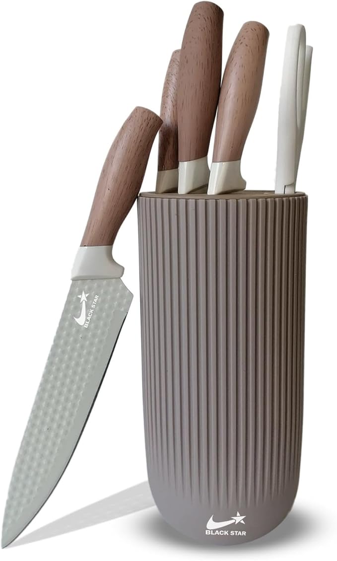 Knife Set, Black Star Brown Kitchen Knife Set, Knives Set for Kitchen, Universal Knife Block, New Home Essentials, Utility Knife Block Set, Dishwasher Safe, Apartment Essentials