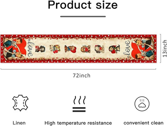 Vintage Valentine's Day Table Runner Valentines Decorations - Red Love Vintage Style Boys and Girls Valentines Day Anniversary Home Kitchen Dining Table Decor, Valentines Party Decor 13 x 72 Inch