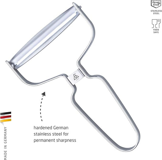 triangle Y-Peeler - 3.5 in (90 mm) - Stainless Steel Horizontal Serrated Blade - Peeler for Fruits & Vegetables - Ergonomic Handle - Dishwasher Safe - Made in Germany