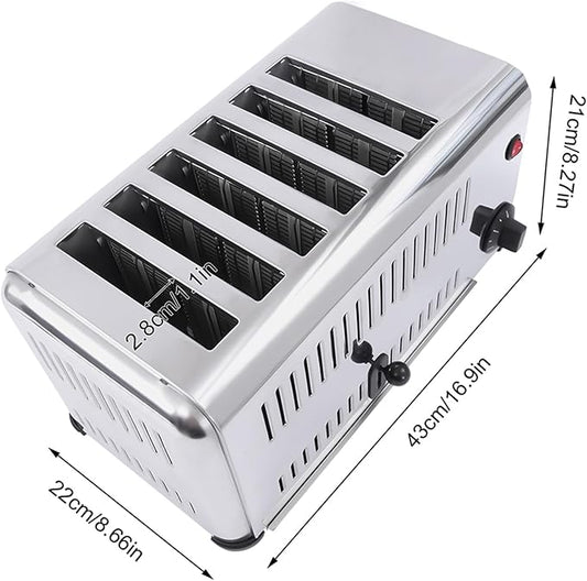 Commercial 6 Slice Toaster, 1680W 110V Commercial Bread Baking Machine with 2 Modes & Timer Function, Stainless Steel Electric Toast Sandwiches Making Tool for Home Kitchen Restaurant Bakery