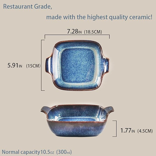 LIUYWYHCF Ceramics Au Gratin baking Dishes Set of 4, Baking Tray Bake ware, 10.5 oz Ramekins, for Pie Pan, Appetizer, Tart, Dessert, Quiche, Oven Small dish, individual dishes, Square 7.3 Inch
