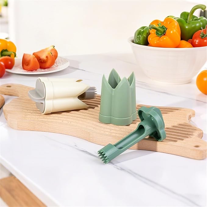 Pepper Corer, 2 in 1 Red Bell Pepper Seed Corer Remover Tool, Fruit & Vegetable Corers Quick Cave Tools for Jalapeno Cutter Deseeder, Red Peach, 3 PCS