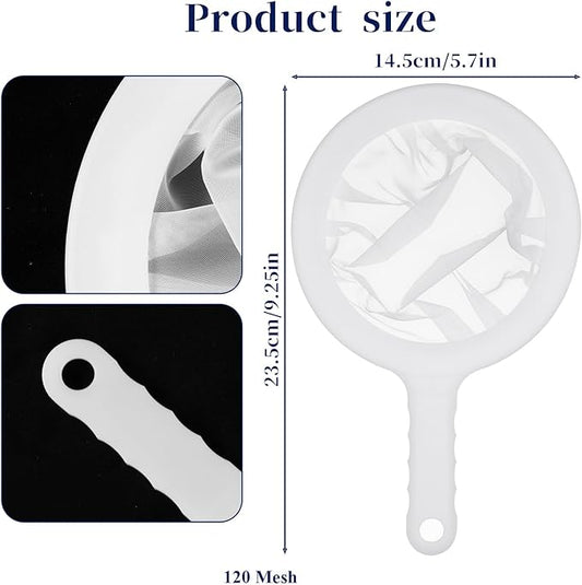 2Pcs Ultra Fine Mesh Strainer, 120 Mesh Nylon Food Juice Strainer with Non-Slip Plastic Handle Yogurt Fine Mesh Sieve Kitchen Colander Mini Brine Shrimp Separation Net for Coffee Milk Yogurt White