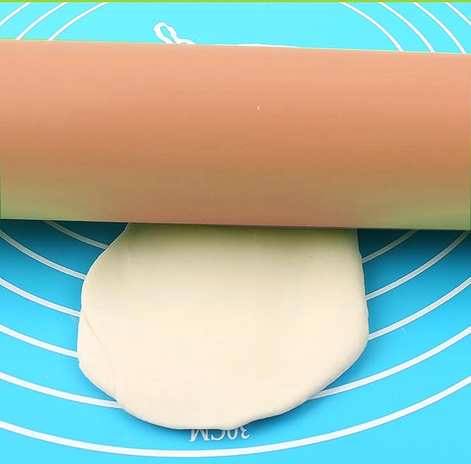 Silicone Rolling Pin, Orange 9 Inch Pin with Wooden Rotatable Handle for Dough of Baking Bread, Cookie, Pizza (orange, 9 inch)