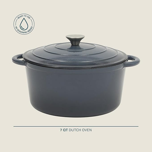 Gibson Home Addlestone 7 Qt Enameled Cast Iron Dutch Oven Pot with Lid – Round, Oven Safe to 500°F, Ideal for Bread Baking & Stews - Gradient Navy Blue