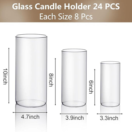 24 PCS Hurricand Glass Candle Holders, Clear Glass Cylinder Vase for Centerpieces Wedding Party Decoration