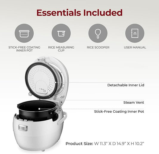 CUCKOO Micom Rice Cooker 10-Cup Uncooked / 20-Cup Cooked with Nonstick Inner Pot, Large Rice Maker with 16 Menu Options, Fuzzy Logic Technology, Auto Clean Mode, LCD Display, White (CR-1020F)