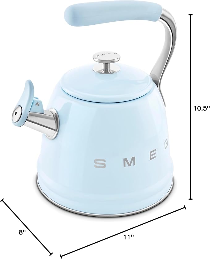 SMEG Stovetop Whistling Kettle – 50s Retro Style, 2.3 Liter (10 Cup / 2.4 Quart) Stainless Steel Tea Kettle with Iconic Design & Whistle – Premium Kitchen Statement Piece-Pastel Blue