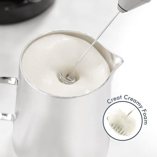 Powerful Milk Frother Handheld Foam Maker, Mini Whisk Drink Mixer for Coffee, Cappuccino, Latte, Matcha, Hot Chocolate, No Stand, Grey