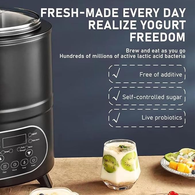 Commercial Yogurt Maker,Automatic Yogurt Fermentation Machine with Time and Temperature Control,Black Garlic Fermentation Machine, Sweet Rice Wine Maker for Home(8/12L) Black-8L