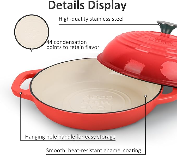 Fijxzct Premium Enameled Cast Iron Dutch Oven for Bread Baking | Non-Stick 5QT Oval Bread Oven with Lid | Perfect for Sourdough, Loaf, and Artisan Baking (Round Red, 5 QT)