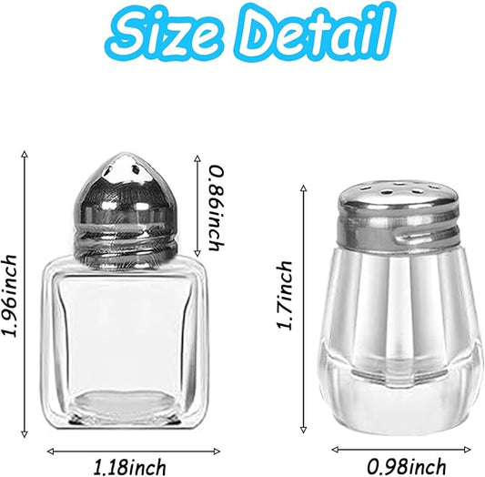 100 Pcs Mini Salt and Pepper Shakers 0.5 Oz, Small Bulk Cube Glass Spice Shaker Container Tiny Glass Seasoning Jars with Stainless Steel Lid for Travel Home Camp Restaurant Party Supplies, 2 Styles