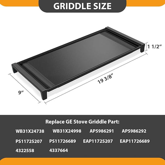Upgraded WB31X24738 Cast Iron Griddle Replacement for GE General Electric Stove Parts,WB31X24738 StoveTop Pan Parts for JGB700SEJ4SS JGSS66SEL3SS Burner Center Griddles Stove Top Griddle for Gas Stove
