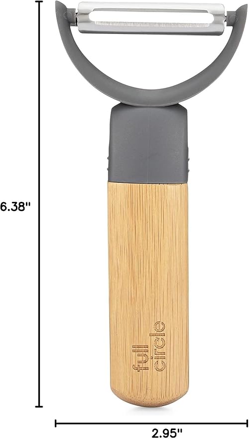Full Circle Peel Good Collection Y Peeler – Bamboo and Stainless Steel Fruit and Vegetable Peeler – Removable Swivel Head - Kitchen Tool for Squash, Sweet Potatoes and More