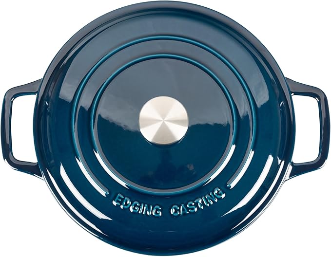 EDGING CASTING Enameled Cast Iron Dutch Oven Pot With Lid, Dutch Oven for Sourdough Bread Baking Round Pot Dule Handle, 6 Quart, Blue