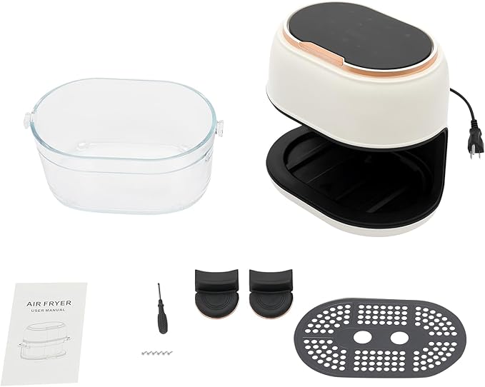banborba Air Fryer, 900W 4.23QT Glass Air Fryer, Smart Compact Airfryer with Digital Display, 140℉-374℉ Adjustable Temperature, 120 Min Timer, for Cakes, Chicken Wings, Fish, Meat, Shrimp, Vegetables