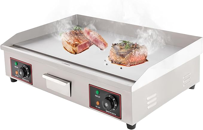 Commercial Griddle, 110V 3KW 30" Electric Griddle 430 Stainless Steel 110V Electric Blackstone Griddle&122°F-572°F Temperature Range Electric Flat Top Griddle for Snack Stores without Plug