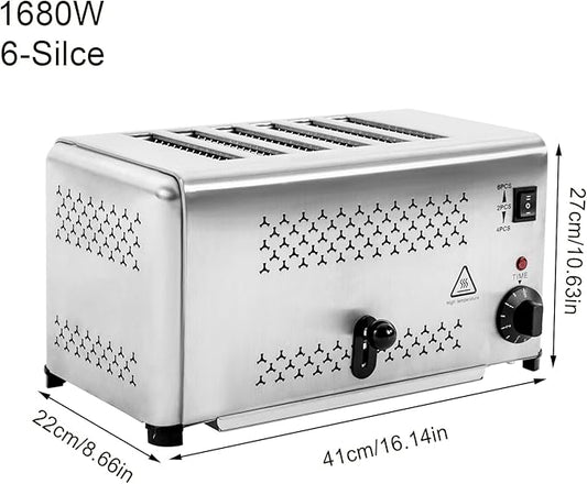 Stainless Steel 6 Slice Toaster, Electric Bread Baking Machine Commercial Toaster with Crumb Tray and Timer Bread Toasters for Home Kitchen Restaurant Bakery (3 Modes/1650W)