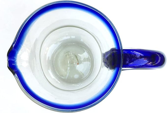 Cobalt Blue Rim 84 oz Tall Pear Pitcher, Recycled Glass, Lead-free, Toxin-Free (Pitcher)