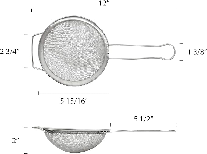 TrueCraftware- 6-Inch Single Mesh Strainer Stainless Steel with Frame and 3/4" Support Handle- Kitchen Utensil Food Strainer Skimmer Spoon for Cooking Sieve Sifters Rice Quinoa Pasta Fruits Vegetable