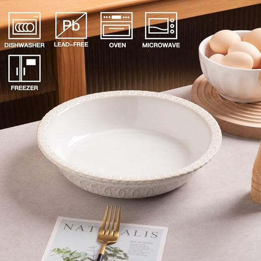 Sweejar Ceramic Pie Pan for Baking,Round Baking Dish Pan for Dinner 10 Inches, Pie Dish Non-Stick Pie Plate for Quiche, Tart, Cake, Pumpkin Pie, Pot Pies (White)