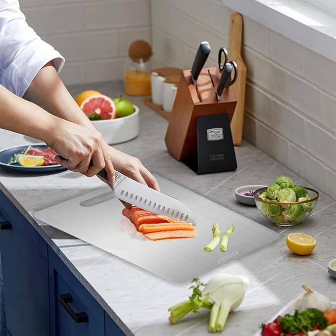 Katuchef Titanium Cutting Board for Kitchen, Pure Katu chef Titanium Cutting Boards, Double Sided Non Toxic Titanware Chopping Board for Cutting Meat Vegetable Fruit,Easy to Clean(L:13.39L*9.06W)
