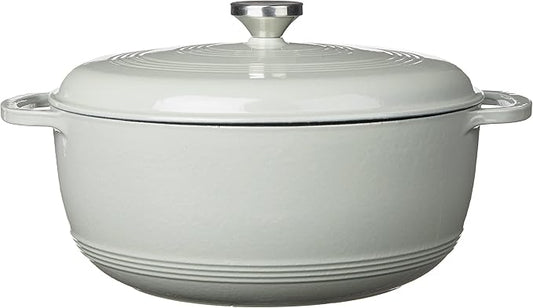 Lodge 7.5 Quart Enameled Cast Iron Dutch Oven with Lid – Dual Handles – Oven Safe up to 500° F or on Stovetop - Use to Marinate, Cook, Bake, Refrigerate and Serve – Desert Sage