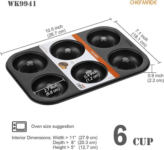 CHEFMADE Donut Pan, Nonstick 6 Cavity Ring Begal Pan Doughnut Baking Pan