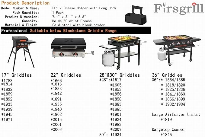 Firsgrill Professional Replacement Blackstone Griddle 17, 22, 28, 30 & 36 inches Grease Cup Foil Tray pan (BSL13)