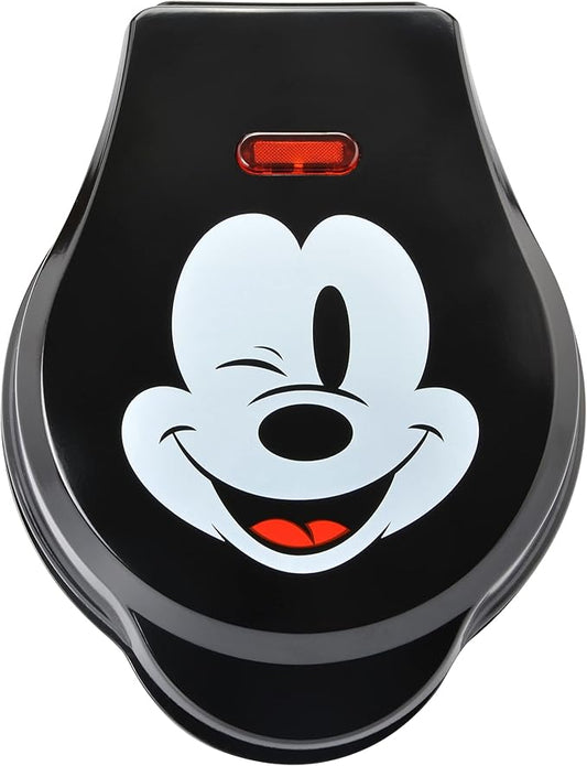 Disney Mickey Mouse 4" Mini Waffle Maker by Select Brands - Cute Appliance for Single Waffle - Features Nonstick Plates & Non-Skid Feet - Mini Machine with Power Light