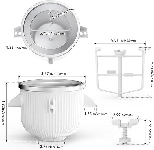 Ice Cream Attachment for KitchenAid Mixer, Ice Cream Bowl Compatible with 4.5Qt and 6QT Or Larger Stand Mixers KitchenAid Attachment, Frozen Yogurt & Sorbet Gelato Maker Attachment, 2 Qt White