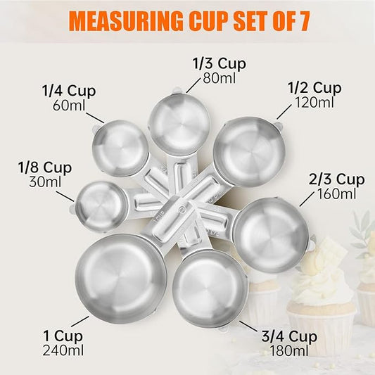 Measuring Cups Set,7 Pieces Stainless Steel Stackable Nesting Heavy Duty Measuring Cups,Perfect for Dry and Liquid Ingredients for Baking & Cooking