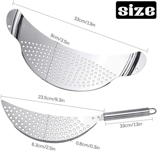 3pcs Stainless Steel Pot Strainer, Crescent Pasta Strainer Fits up to 9" Pots for Noodles, Fruit, Veggies