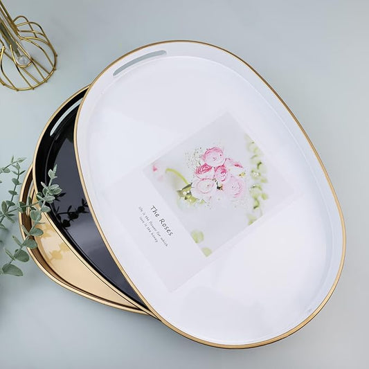 White Oval Decorative Tray with Handles, Versatile Serving Tray for Coffee Table, Ottoman, Ideal for Serving, Displaying, Organizing