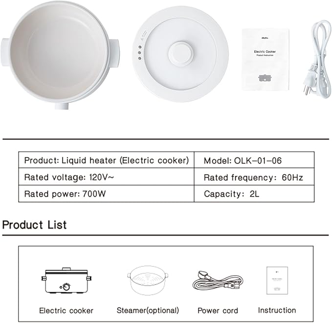 olayks. Hot Pot Electric,2L Ceramic Glaze Non-Stick Pan, Portable Hot Pot with Dual Power Adjustment, Electric Cooker for Egg, Ramen, Oatmeal,Soup Quick Heating and Overheat Protection