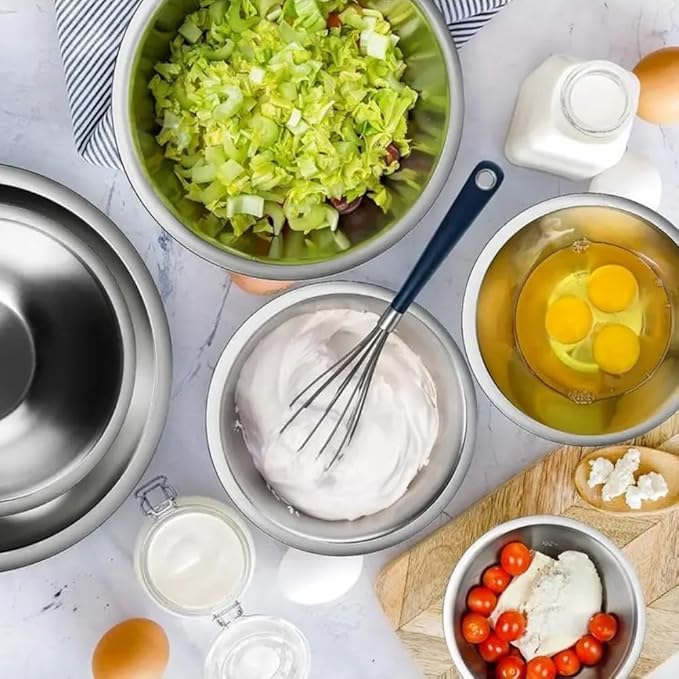 Thsinde Mixing Bowls with Airtight Lids, 6 Sizes Stainless Steel Bowls Set with Colorful Non-Slip Bottoms Great for Mixing & Serving(Size 7-1QT)