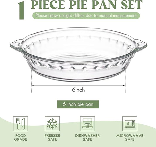 Uiifan 1 Pack 6 Inches Mini Glass Pie Pan for Baking 11.6 oz Clear Pie Plate with Handles Round Glass Dish for Baking and Serving, Snacks, Salads, Desserts