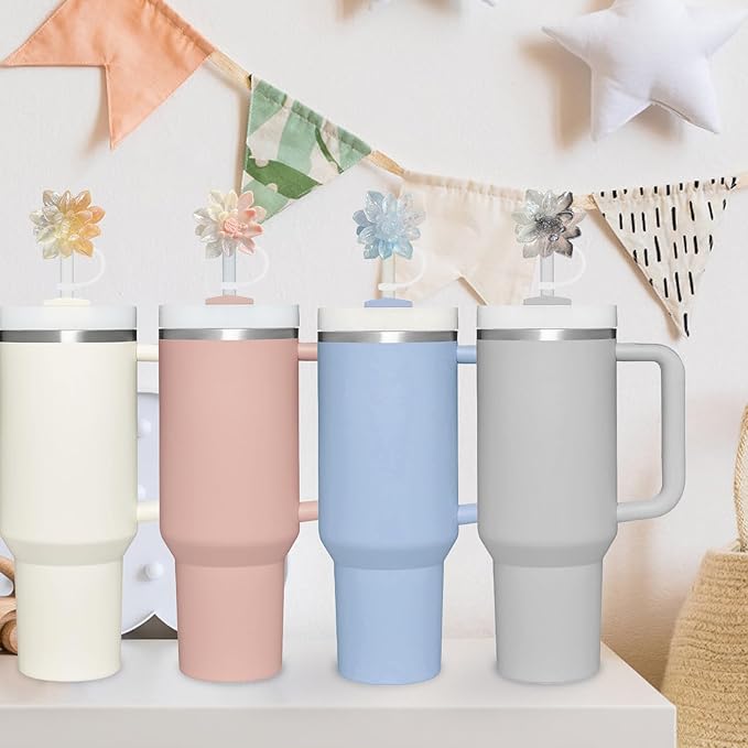 4 Pcs 0.4in Straw Cover for Stanley Cup, Silicone Straw Topper Set for 30&40oz Stanley Tumbler, Fit for 10mm/0.4in Straws (Lotus)